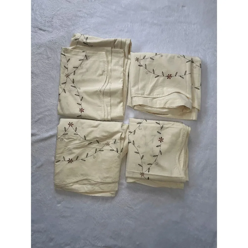 JCPenny Home 100% Cotton Cream & Flower Embroidered Curtains 42 X 84 New, Four